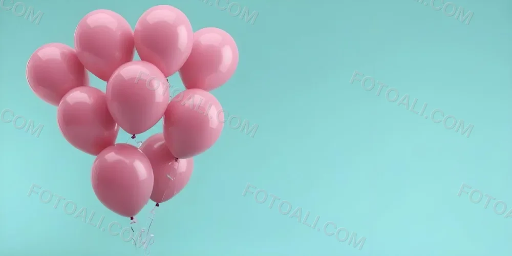 Minimal Soft Studio Light Photography Pink Balloons Against A Teal Background High Detail Solid Bold Color Background 12 A08f