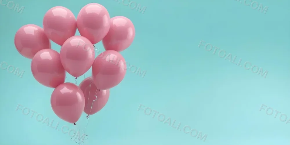 Minimal Soft Studio Light Photography Pink Balloons Against A Teal Background High Detail Solid Bold Color Background 13 574b