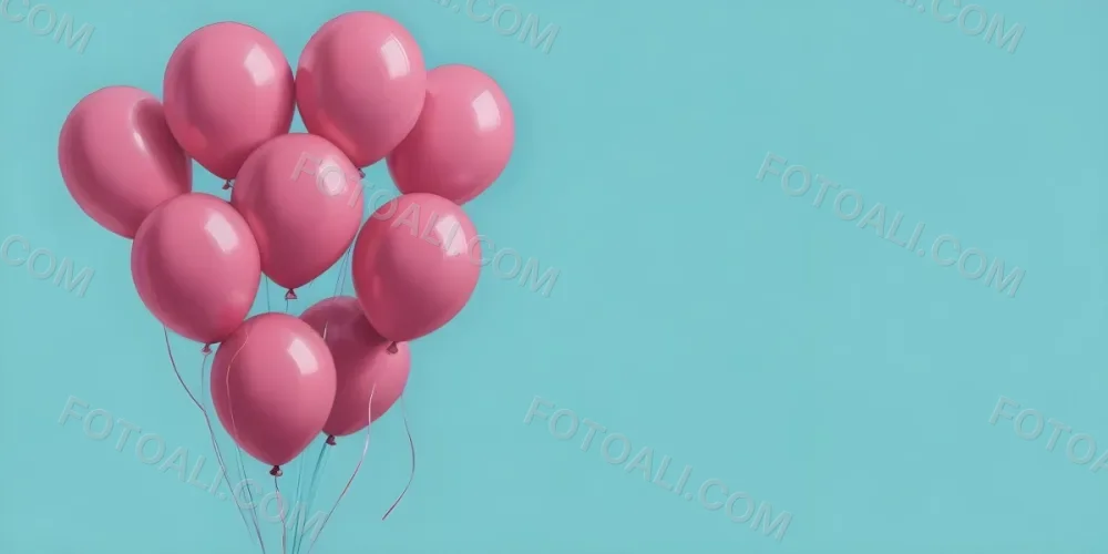 Minimal Soft Studio Light Photography Pink Balloons Against A Teal Background High Detail Solid Bold Color Background 16 13b4