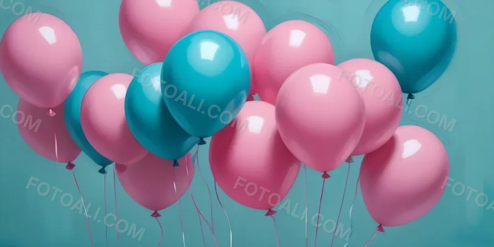 Minimal Soft Studio Light Photography Pink Balloons Against A Teal Background High Detail Solid Bold Color Background 17 C7a4