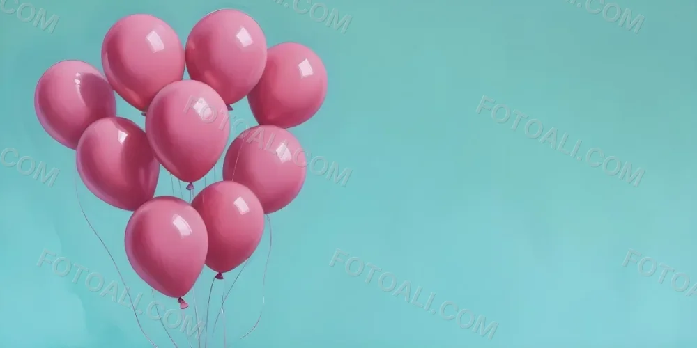 Minimal Soft Studio Light Photography Pink Balloons Against A Teal Background High Detail Solid Bold Color Background 21 B095