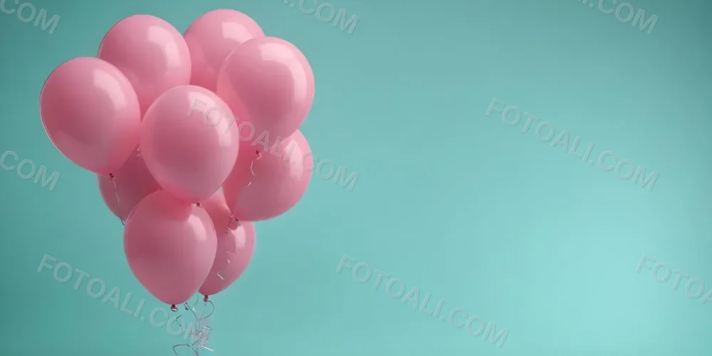 Minimal Soft Studio Light Photography Pink Balloons Against A Teal Background High Detail Solid Bold Color Background 22 9706
