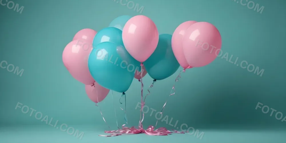 Minimal Soft Studio Light Photography Pink Balloons Against A Teal Background High Detail Solid Bold Color Background 25 3d80