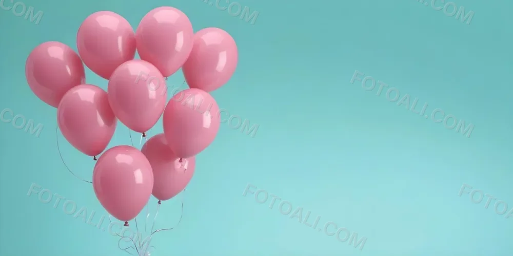 Minimal Soft Studio Light Photography Pink Balloons Against A Teal Background High Detail Solid Bold Color Background 33 D456