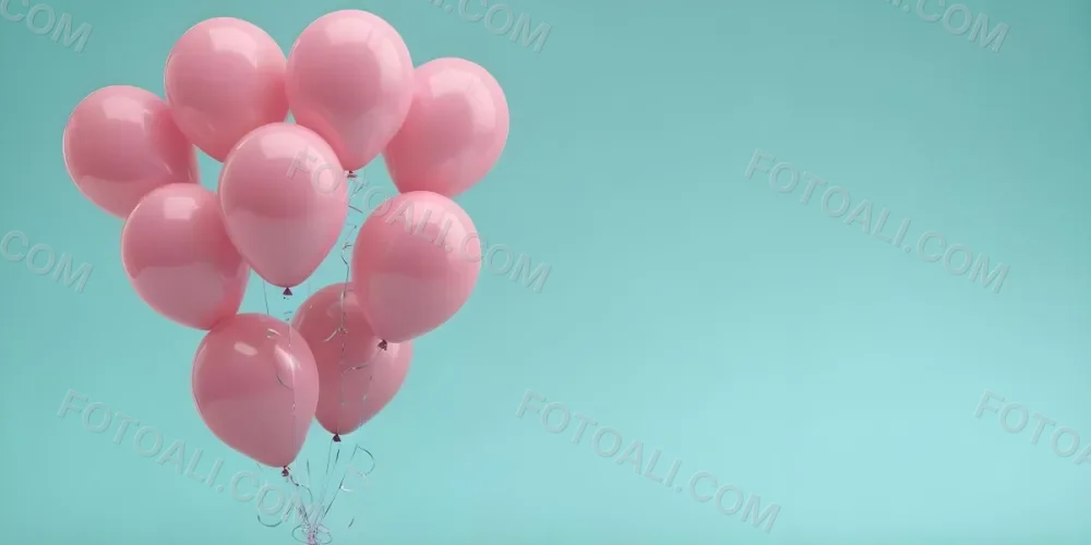 Minimal Soft Studio Light Photography Pink Balloons Against A Teal Background High Detail Solid Bold Color Background 36 2c98