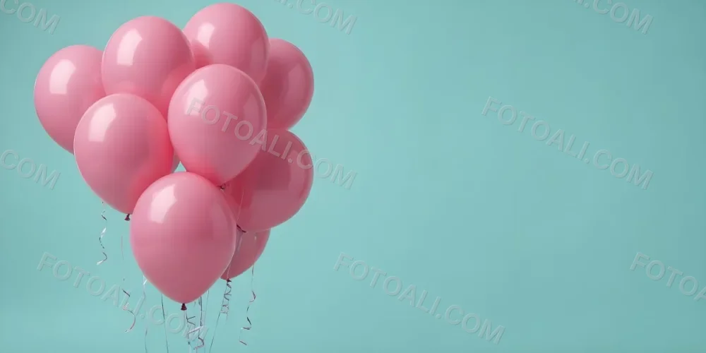 Minimal Soft Studio Light Photography Pink Balloons Against A Teal Background High Detail Solid Bold Color Background 4 25f4