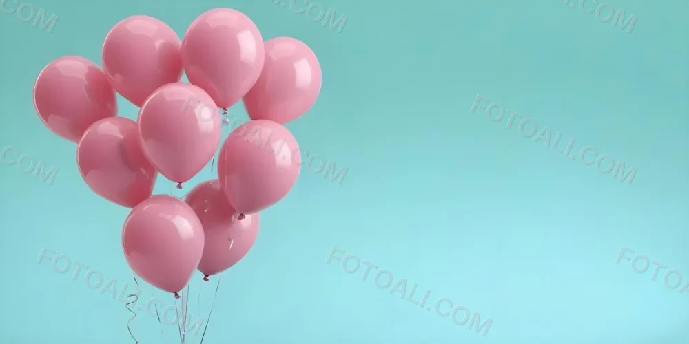 Minimal Soft Studio Light Photography Pink Balloons Against A Teal Background High Detail Solid Bold Color Background 5 F8cc