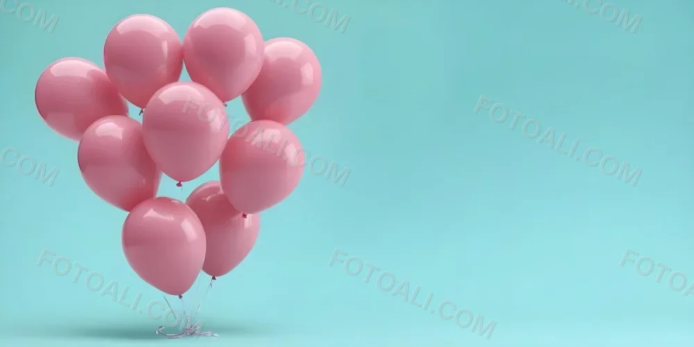 Minimal Soft Studio Light Photography Pink Balloons Against A Teal Background High Detail Solid Bold Color Background 7 3a0e