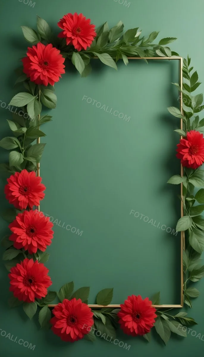Minimal Soft Studio Light Photography Red Flowers With Green Leaves On A Light Background Creating A Floral Frame High Detail Solid Bold Color Background 1 12bf