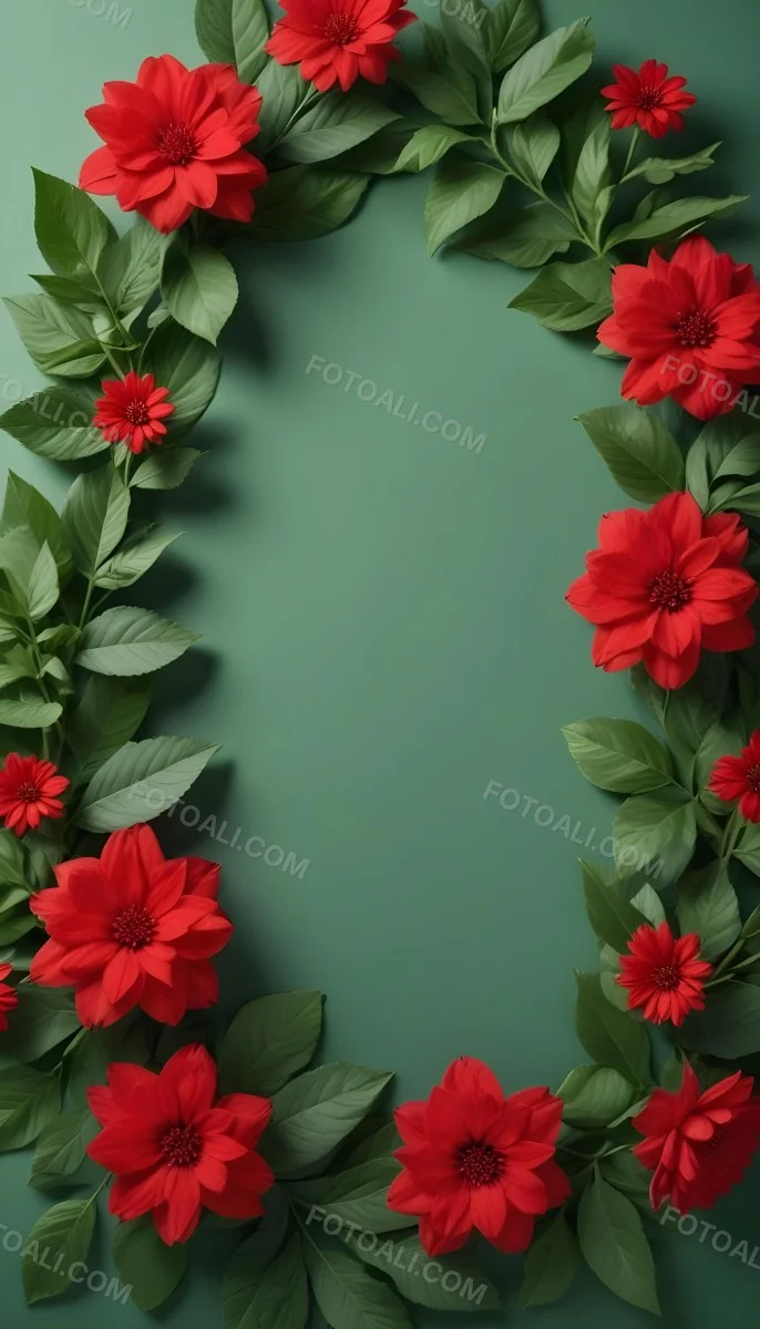 Minimal Soft Studio Light Photography Red Flowers With Green Leaves On A Light Background Creating A Floral Frame High Detail Solid Bold Color Background 2 F410