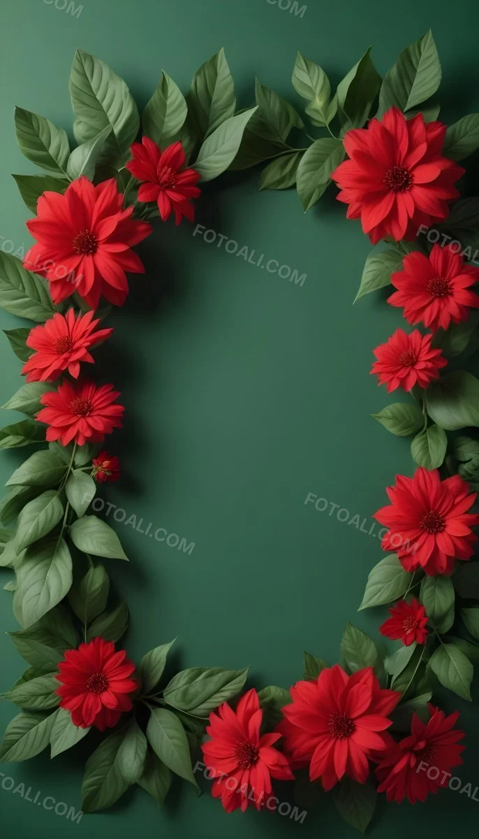 Minimal Soft Studio Light Photography Red Flowers With Green Leaves On A Light Background Creating A Floral Frame High Detail Solid Bold Color Background 3 7189