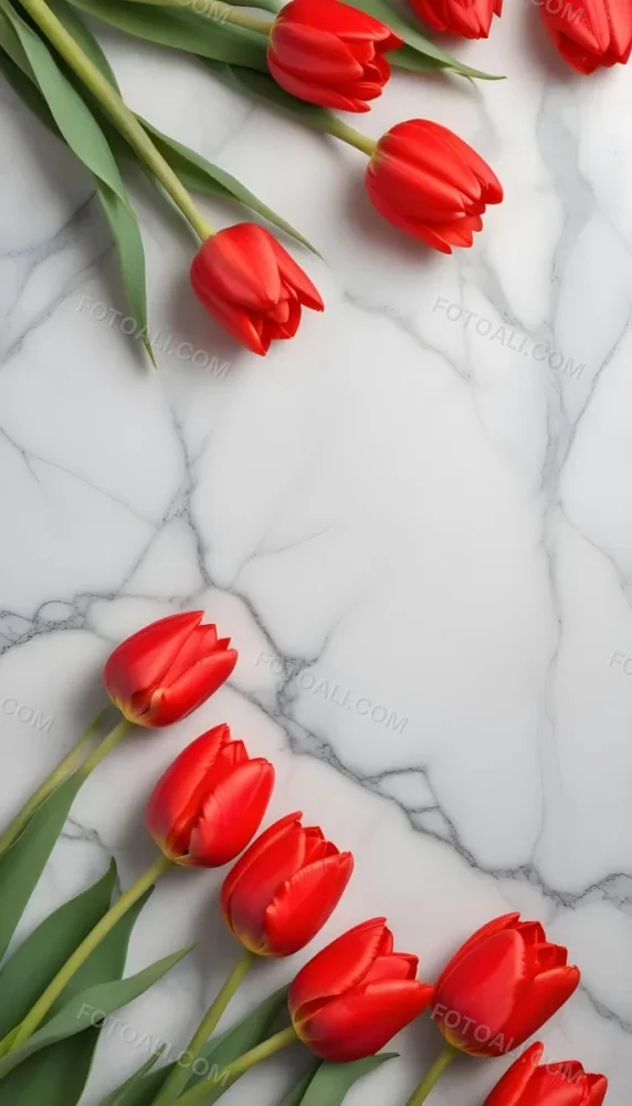 Minimal Soft Studio Light Photography Red Tulips On A Marble Background High Detail Solid Bold Color Background 32 9046