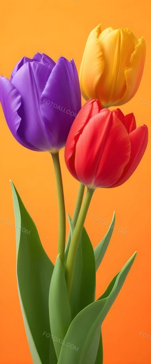 Minimal Soft Studio Light Photography Two Tulips One Red And One Orange Against A Orange Background High Detail Solid Bold Color Background 37 3b3d