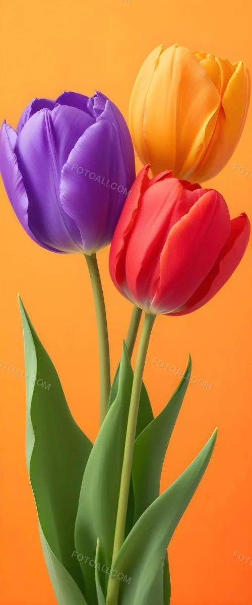 Minimal Soft Studio Light Photography Two Tulips One Red And One Orange Against A Orange Background High Detail Solid Bold Color Background 6 4f02