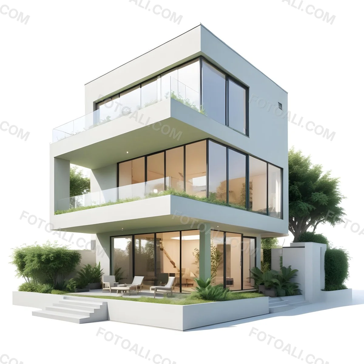Modern Minimalist Green Three Story House With Large Windows And Green Roof Surrounded By Green Trees And Plants Bright Sunlight Clean Lines Open Floor Plan Outdoor Seating Area 45 B0cf
