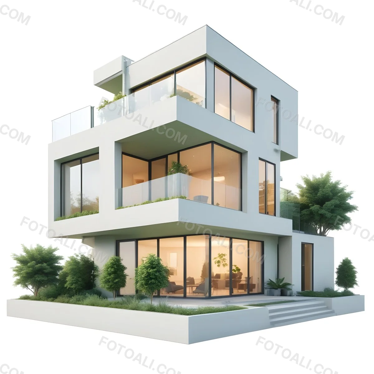 Modern Minimalist Green Three Story House With Large Windows And Green Roof Surrounded By Green Trees And Plants Bright Sunlight Clean Lines Open Floor Plan Outdoor Seating Area 66 B9a0