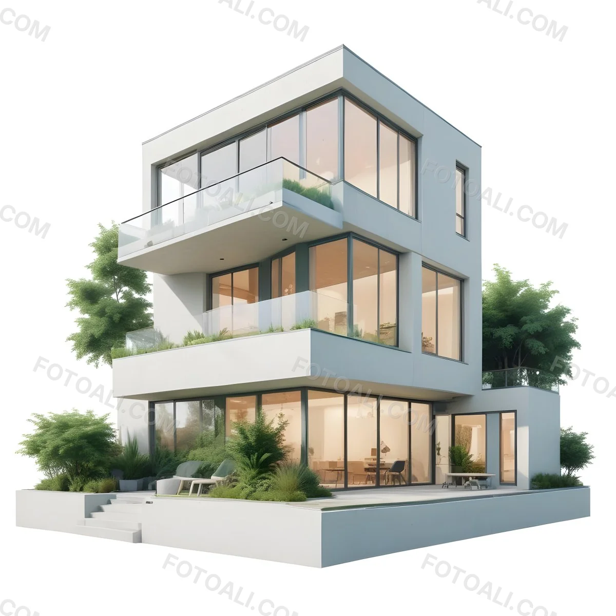 Modern Minimalist Green Three Story House With Large Windows And Green Roof Surrounded By Green Trees And Plants Bright Sunlight Clean Lines Open Floor Plan Outdoor Seating Area 71 8d95