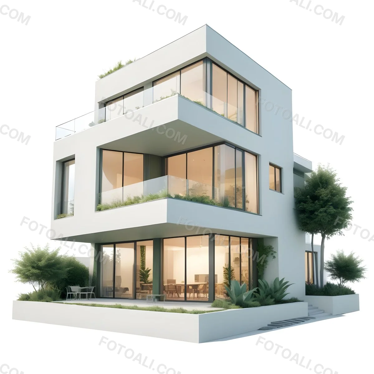 Modern Minimalist Green Three Story House With Large Windows And Green Roof Surrounded By Green Trees And Plants Bright Sunlight Clean Lines Open Floor Plan Outdoor Seating Area 82 E0c5
