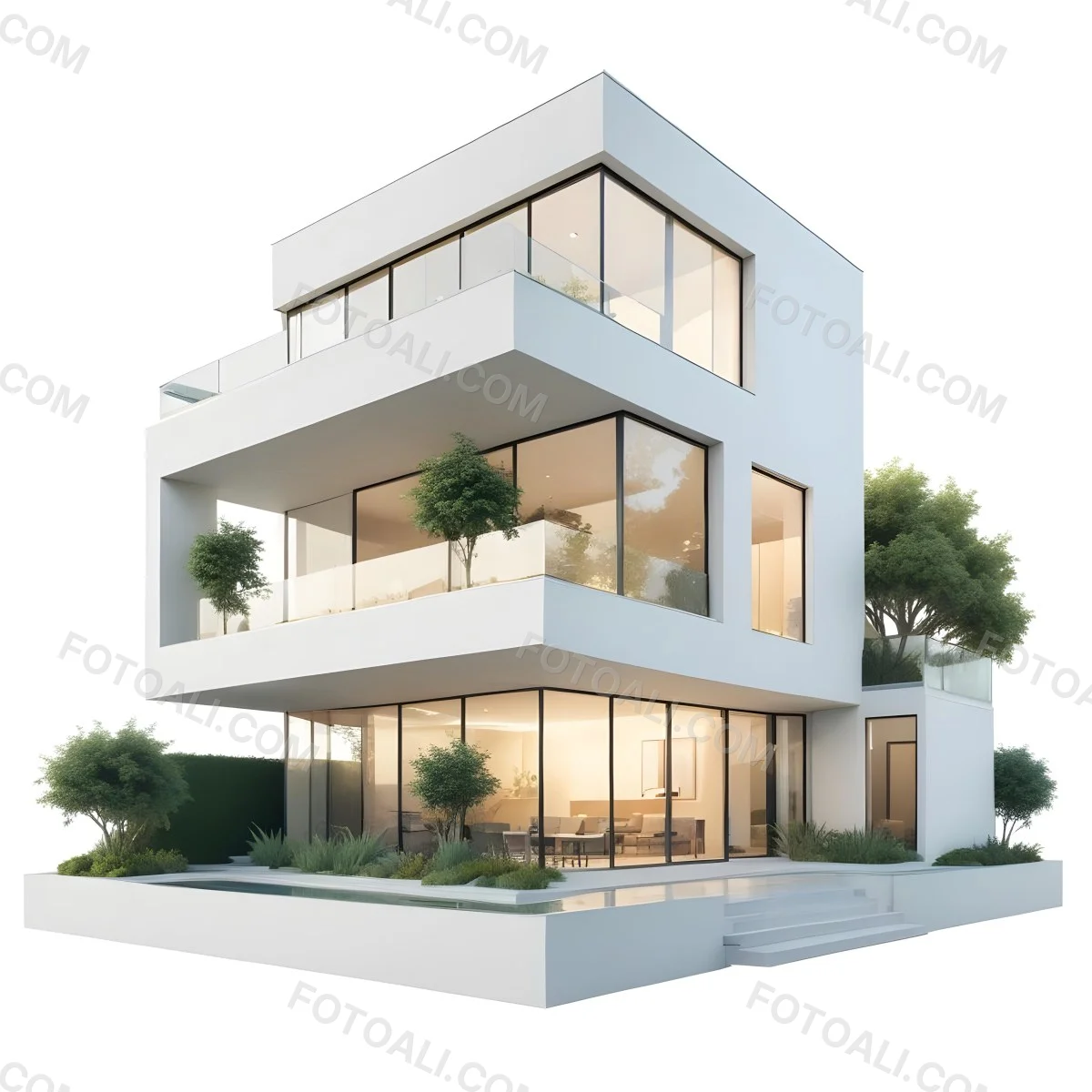 Modern Minimalist Green Three Story House With Large Windows And Green Roof Surrounded By Green Trees And Plants Bright Sunlight Clean Lines Open Floor Plan Outdoor Seating Area 88 8627