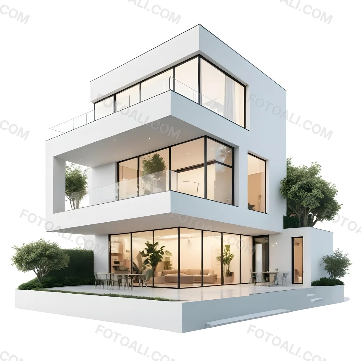Modern Minimalist Green Three Story House With Large Windows And Green Roof Surrounded By Green Trees And Plants Bright Sunlight Clean Lines Open Floor Plan Outdoor Seating Area 89 D4b2
