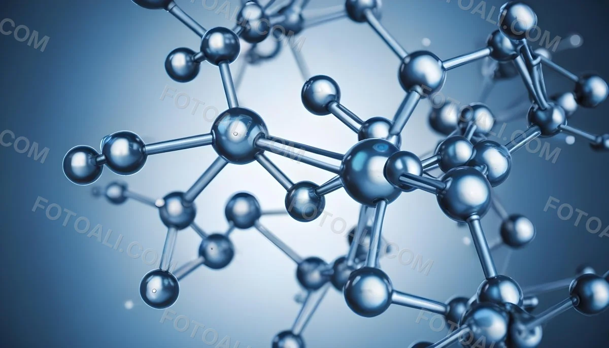 Molecular Structure With Interconnected Spheres And Rods Showcasing A Complex Network Of Atoms In A Scientific Or Technological Context Blue Background 1 3639