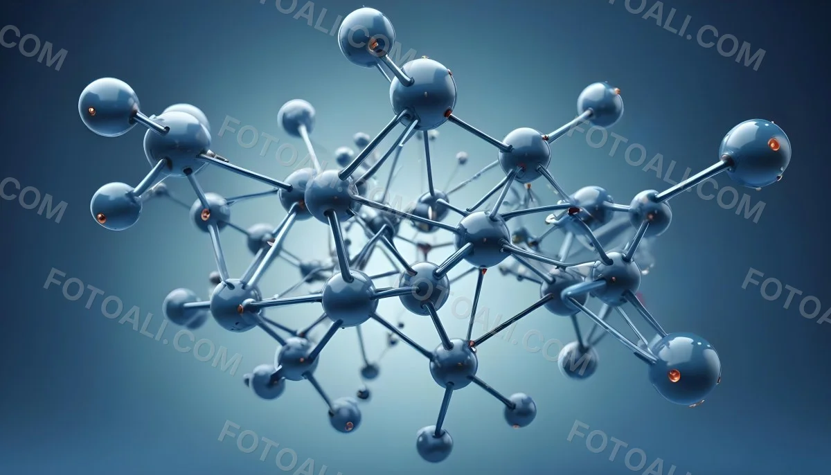 Molecular Structure With Interconnected Spheres And Rods Showcasing A Complex Network Of Atoms In A Scientific Or Technological Context Blue Background 11 Fd26