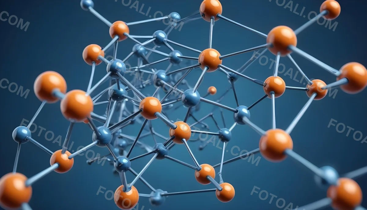 Molecular Structure With Interconnected Spheres And Rods Showcasing A Complex Network Of Atoms In A Scientific Or Technological Context Blue Background 23 7bb4