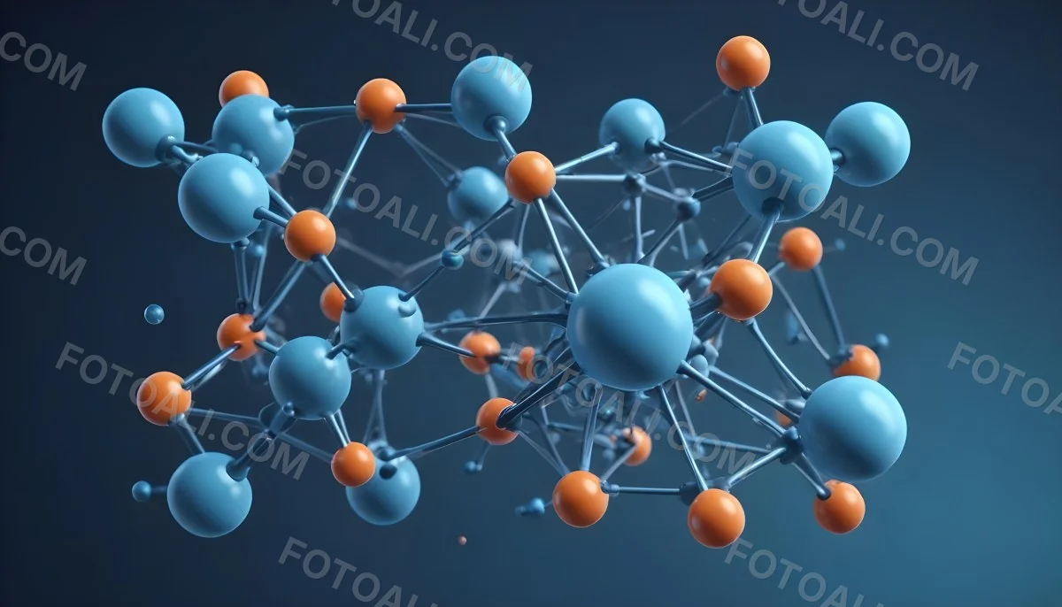 Molecular Structure With Interconnected Spheres And Rods Showcasing A Complex Network Of Atoms In A Scientific Or Technological Context Blue Background 29 8313