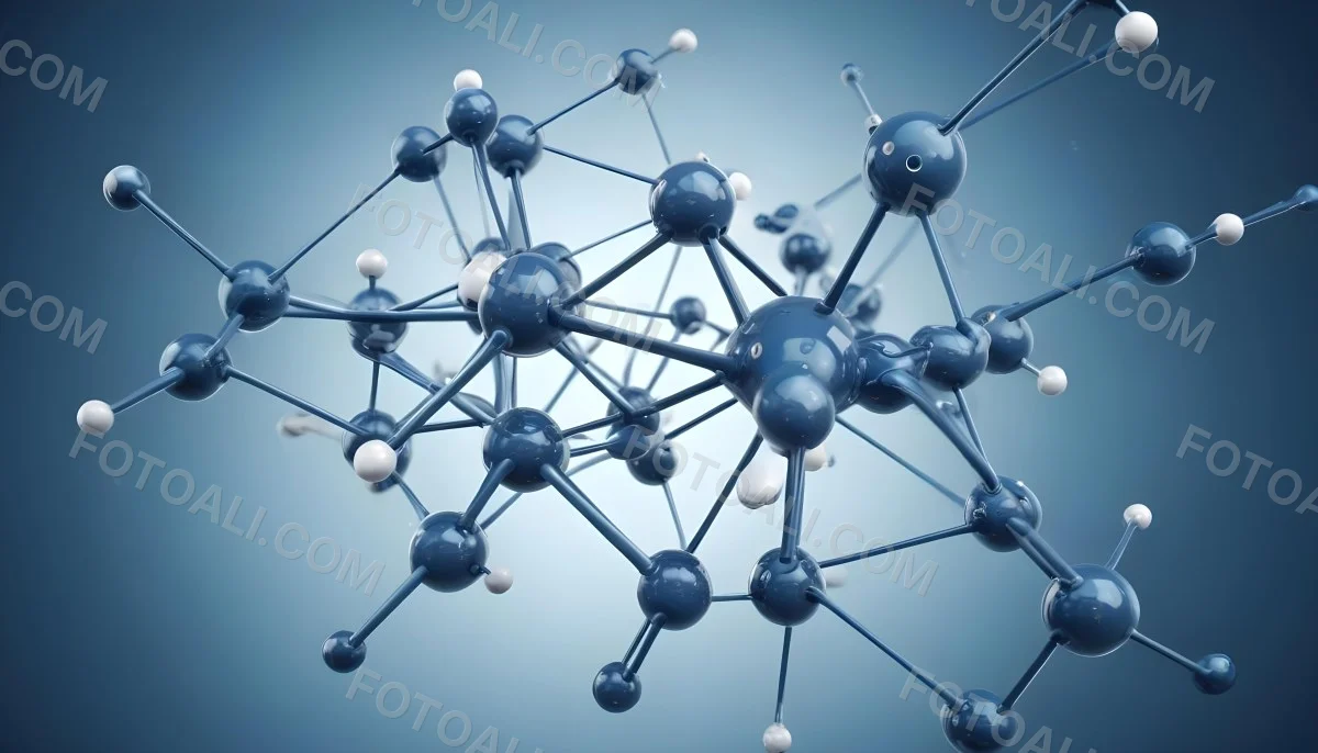 Molecular Structure With Interconnected Spheres And Rods Showcasing A Complex Network Of Atoms In A Scientific Or Technological Context Blue Background 33 1425