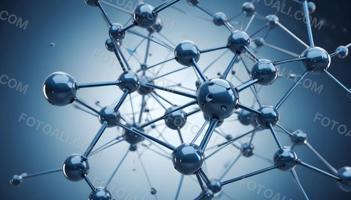 Molecular Structure With Interconnected Spheres And Rods Showcasing A Complex Network Of Atoms In A Scientific Or Technological Context Blue Background 5 C22a