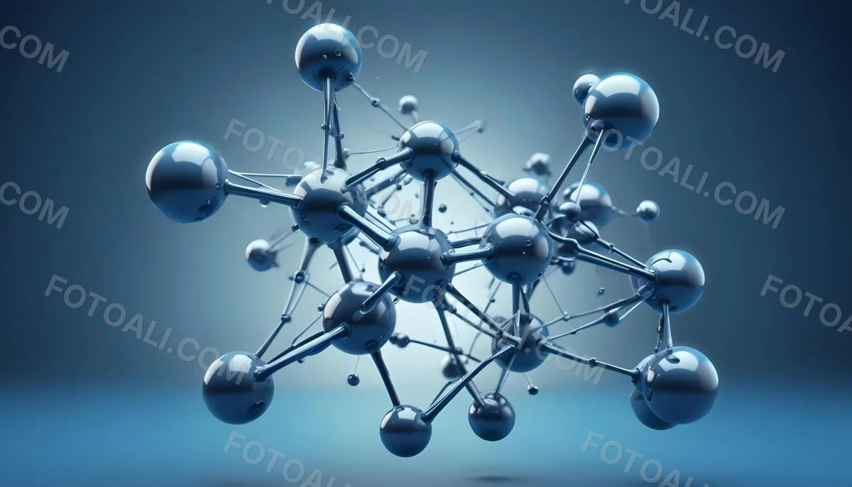Molecular Structure With Interconnected Spheres And Rods Showcasing A Complex Network Of Atoms In A Scientific Or Technological Context Blue Background 6 2909