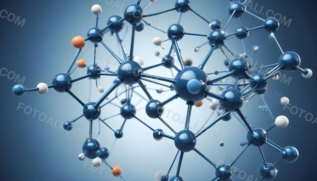 Molecular Structure With Interconnected Spheres And Rods Showcasing A Complex Network Of Atoms In A Scientific Or Technological Context Blue Background 8 2839