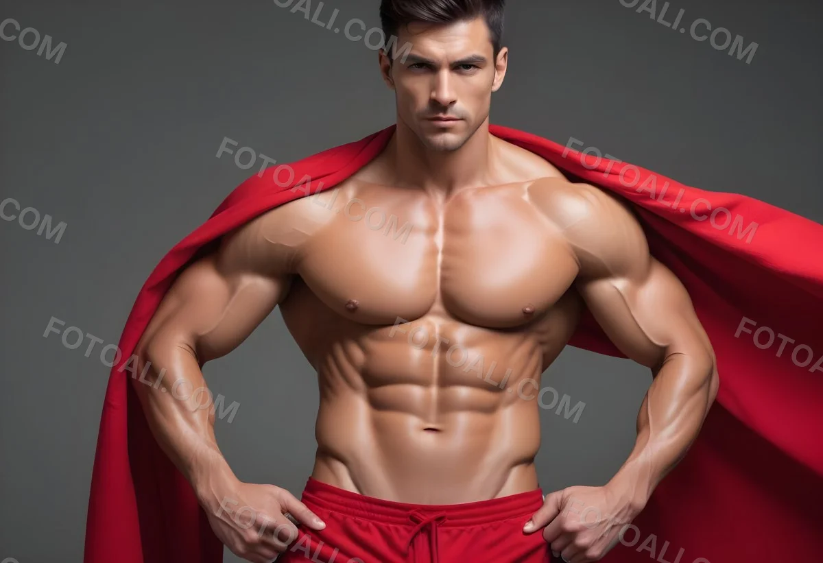 Muscular Shirtless Man With Abs Wearing A Red Clot 8 0a21