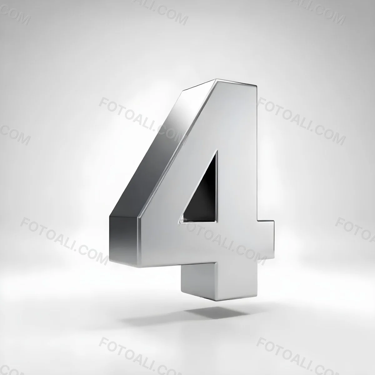 Number Four In Silver Metal Floating In A White Background Studio Lighting High Resolution Metallic Texture Simple Design Modern Typography Clean Presentation Minimalist Style 28 Ea75