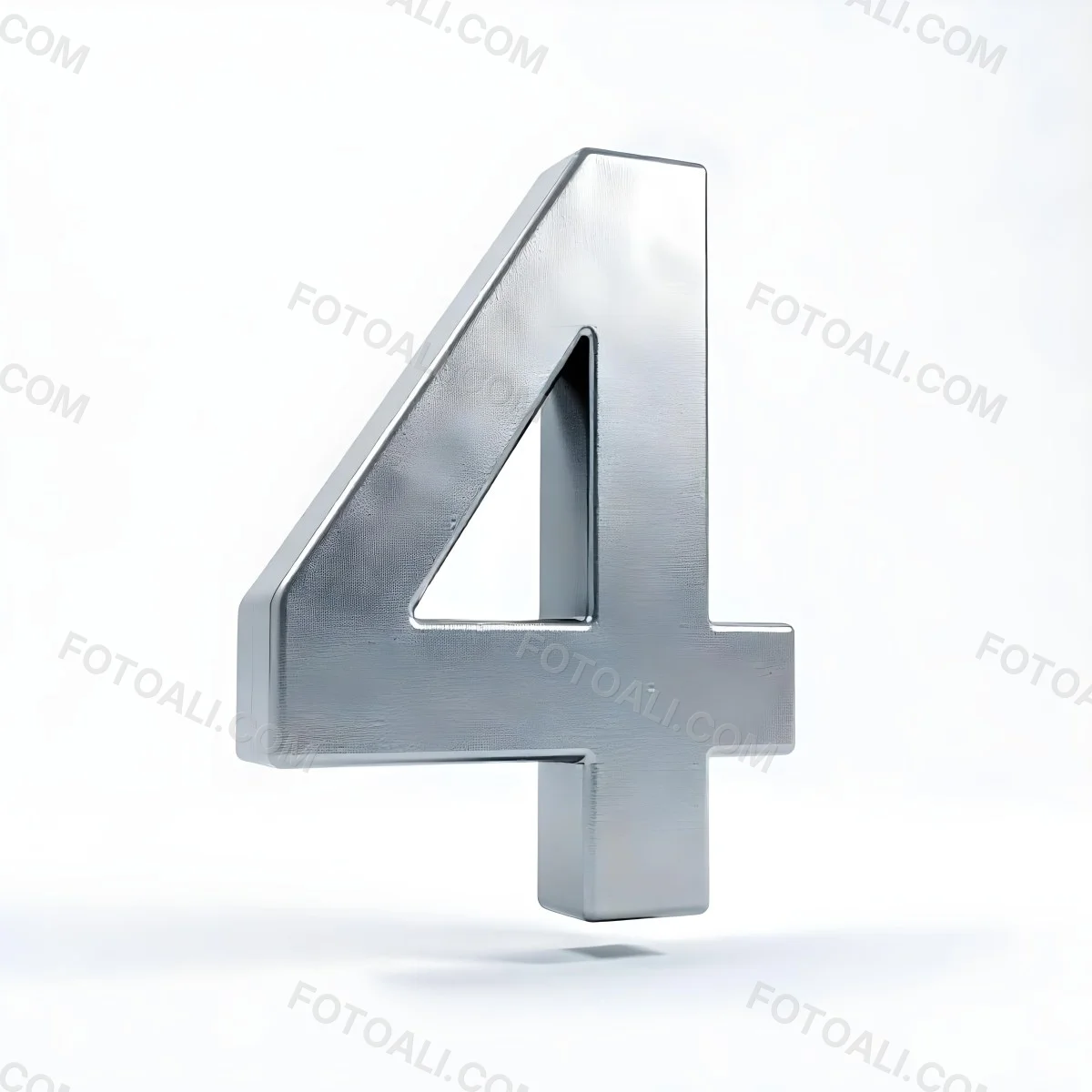 Number Four In Silver Metal Floating In A White Background Studio Lighting High Resolution Metallic Texture Simple Design Modern Typography Clean Presentation Minimalist Style 3 F187