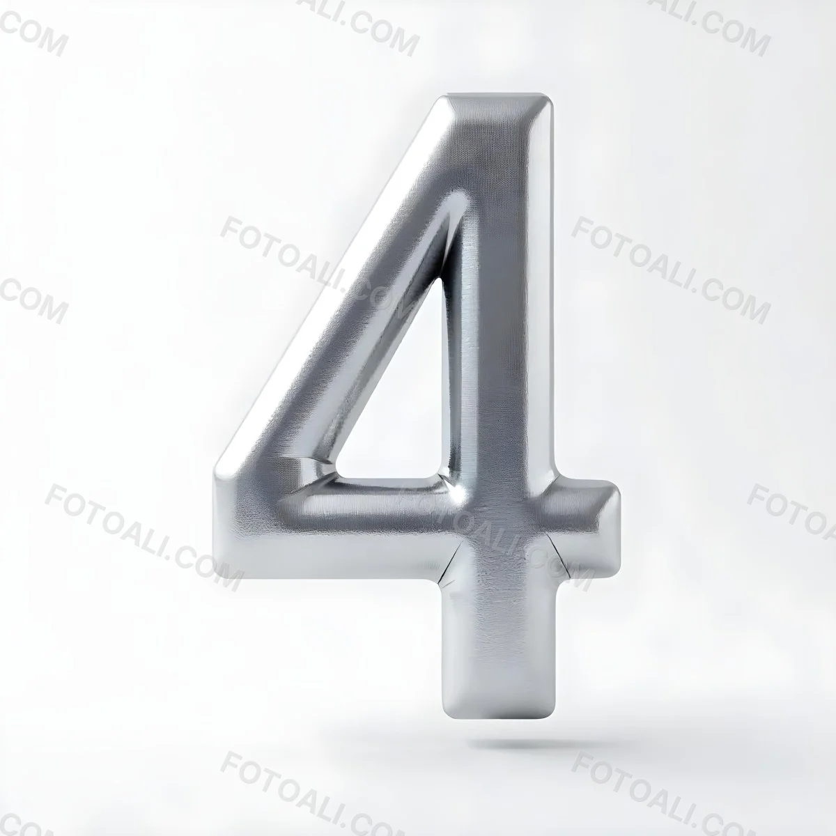 Number Four In Silver Metal Floating In A White Background Studio Lighting High Resolution Metallic Texture Simple Design Modern Typography Clean Presentation Minimalist Style 40 C845