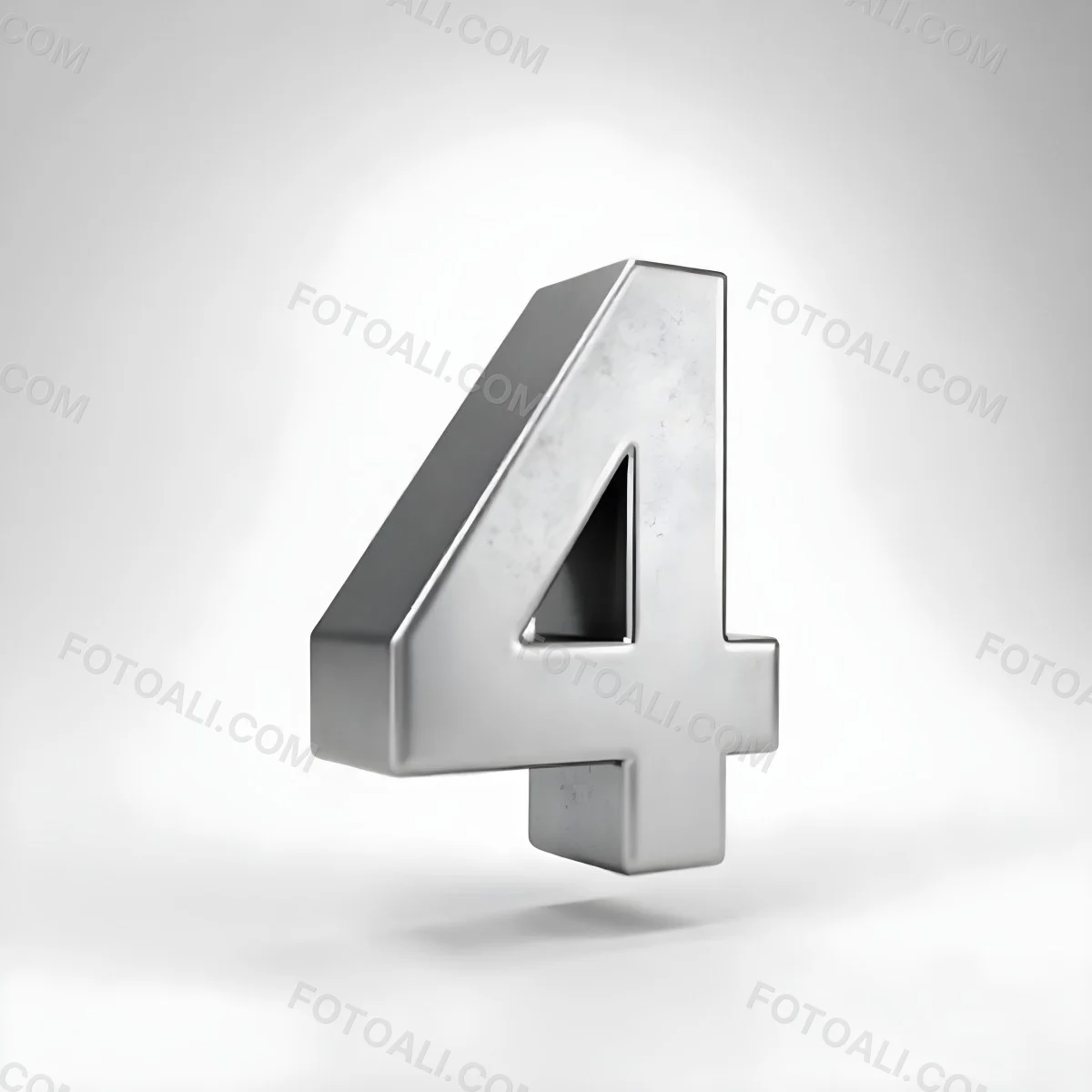 Number Four In Silver Metal Floating In A White Background Studio Lighting High Resolution Metallic Texture Simple Design Modern Typography Clean Presentation Minimalist Style 50 208a