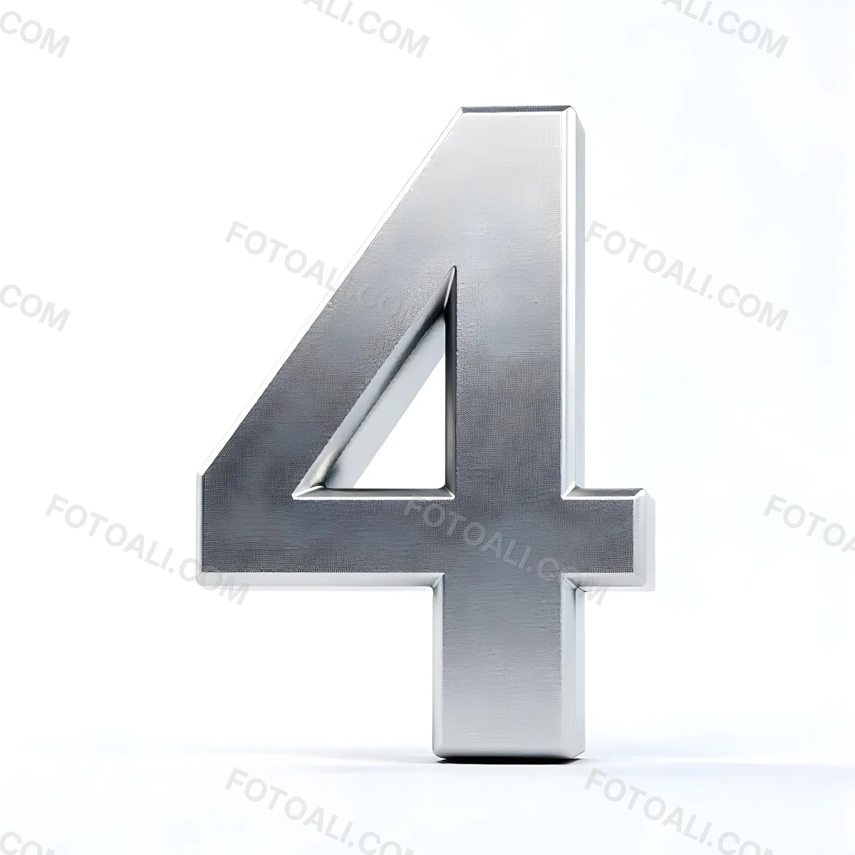 Number Four In Silver Metal Floating In A White Background Studio Lighting High Resolution Metallic Texture Simple Design Modern Typography Clean Presentation Minimalist Style 51 D30c