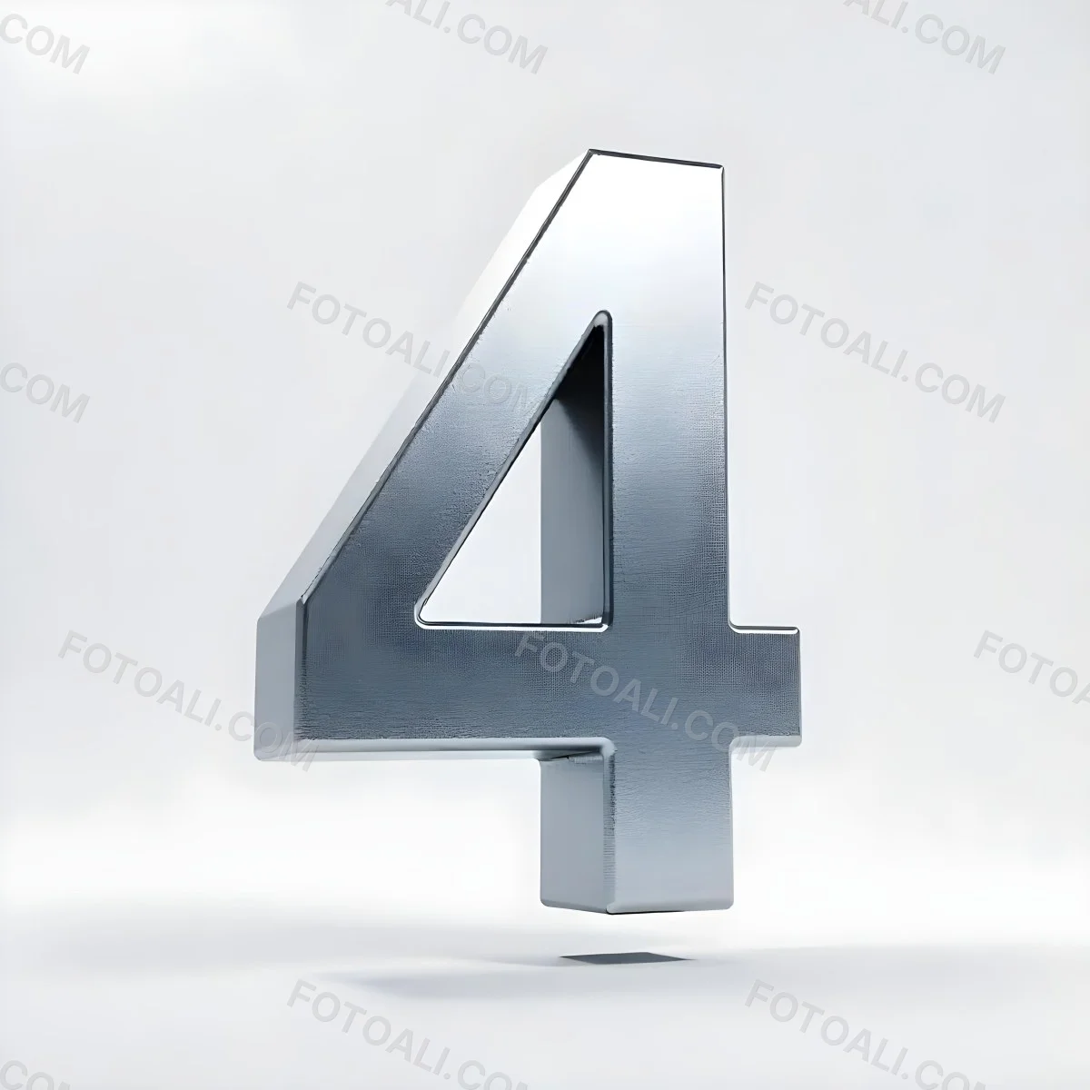 Number Four In Silver Metal Floating In A White Background Studio Lighting High Resolution Metallic Texture Simple Design Modern Typography Clean Presentation Minimalist Style 55 B967
