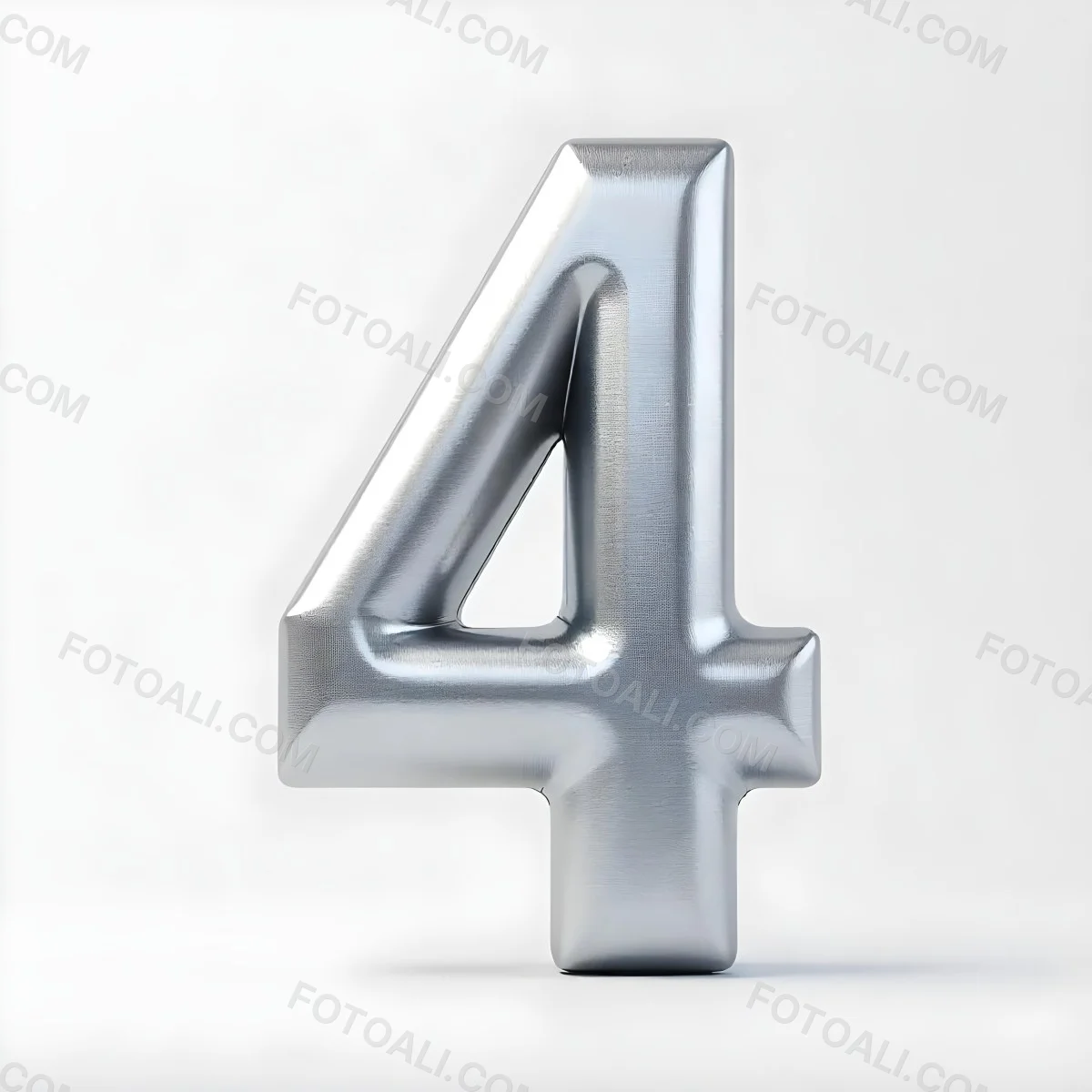 Number Four In Silver Metal Floating In A White Background Studio Lighting High Resolution Metallic Texture Simple Design Modern Typography Clean Presentation Minimalist Style 8 F734