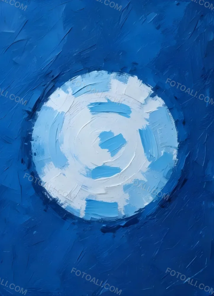 Oil Painting A Blue And White Circle With A Rough Texture Surrounded By A Solid Blue Background Creating A Simple Yet Visually Striking Contrast Creative Extremely Detailed Brush Stroke 11 1769