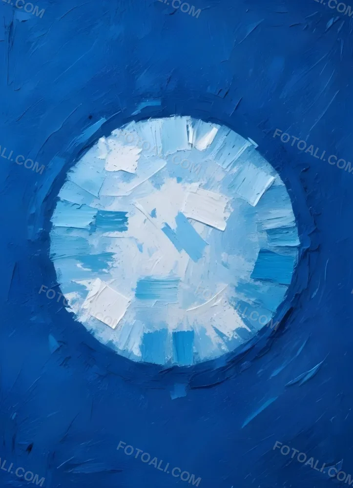 Oil Painting A Blue And White Circle With A Rough Texture Surrounded By A Solid Blue Background Creating A Simple Yet Visually Striking Contrast Creative Extremely Detailed Brush Stroke 14 0b27