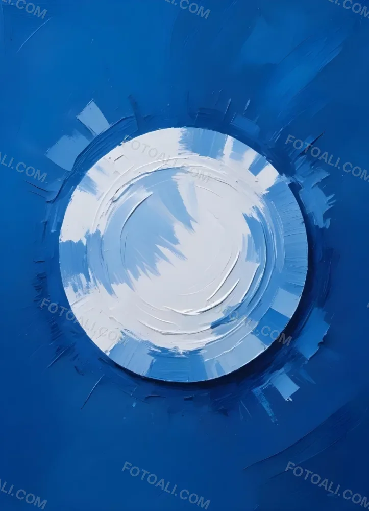 Oil Painting A Blue And White Circle With A Rough Texture Surrounded By A Solid Blue Background Creating A Simple Yet Visually Striking Contrast Creative Extremely Detailed Brush Stroke 21 C58b