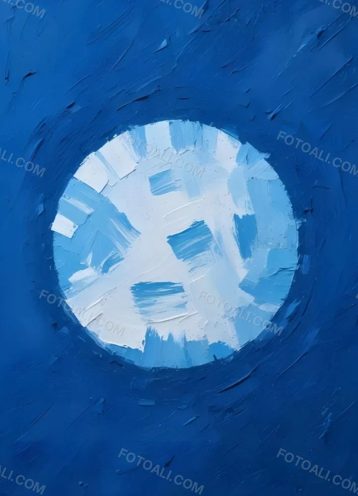 Oil Painting A Blue And White Circle With A Rough Texture Surrounded By A Solid Blue Background Creating A Simple Yet Visually Striking Contrast Creative Extremely Detailed Brush Stroke 24 4e9b