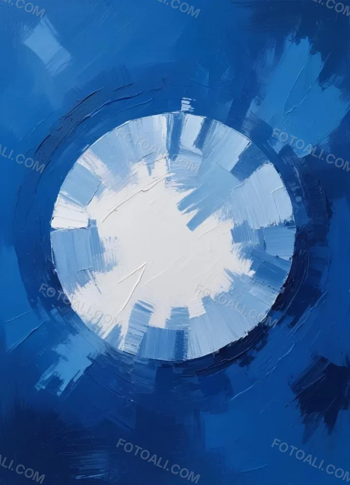 Oil Painting A Blue And White Circle With A Rough Texture Surrounded By A Solid Blue Background Creating A Simple Yet Visually Striking Contrast Creative Extremely Detailed Brush Stroke 26 8ea7