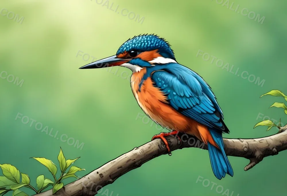 Oil Painting A Colorful Kingfisher Bird Perched On A Branch Against A Blurred Green Background Creative Extremely Detailed Brush Stroke 4 2956