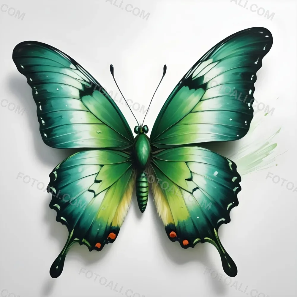 Oil Painting A Green Butterfly With Open Wings Detailed Wing Patterns And A Gradient Of Light And Dark Green Shades Isolated On A White Background Creative Extremely Detailed Brush Stroke 48 E1c4
