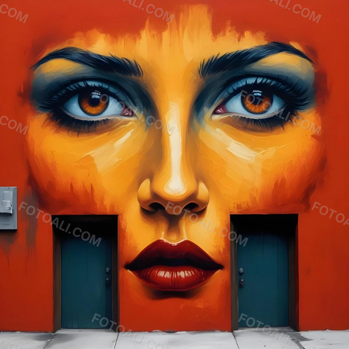 Oil Painting A Wall With A Painting Of A 30 Year Old White Woman With Brown Eyes And Dark Lips Two Doors At The Bottom Of The Wall Creative Extremely Detailed Brush Stroke 18 0fb4