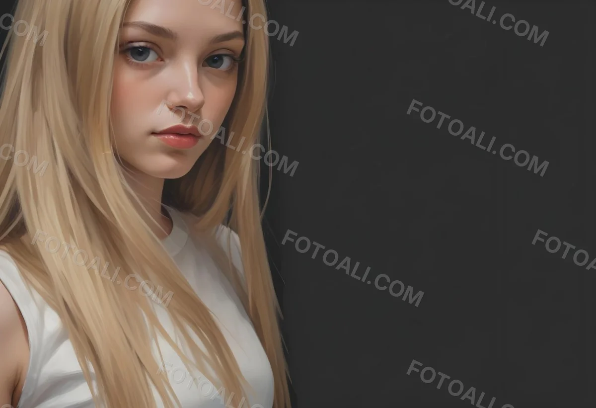 Oil Painting A Young Woman With Long Straight Blonde Hair Partially Obscured By Her Hair She Has Light Skin And Is Looking Towards The Camera The Background Is A Solid Dark Color Creative Extremely Detailed Brush 10 6391