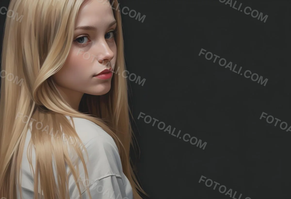 Oil Painting A Young Woman With Long Straight Blonde Hair Partially Obscured By Her Hair She Has Light Skin And Is Looking Towards The Camera The Background Is A Solid Dark Color Creative Extremely Detailed Brush 19 4546